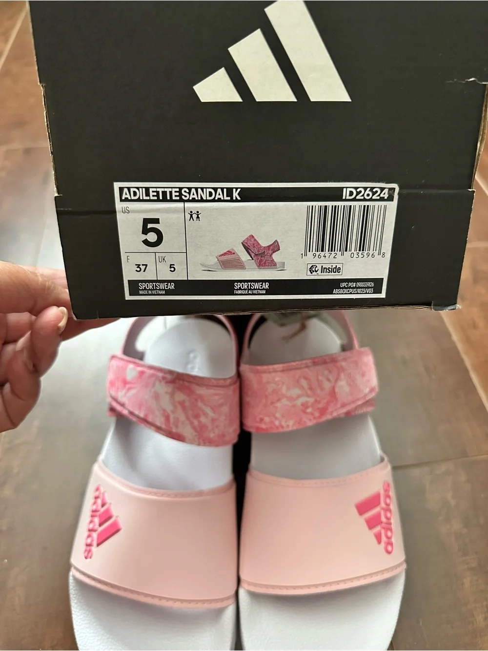 Adidas Kids Pink Marble Strap Slide Sandals